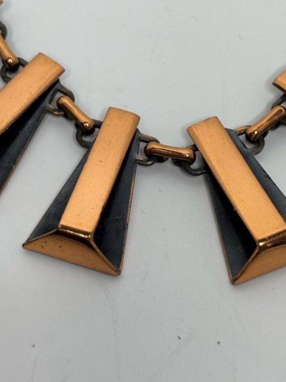 MID CENTURY MODERN RENOIR COPPER GEOMETRIC PYRAMID SHAPED FRINGE NECKLACE M - Picture 9 of 11